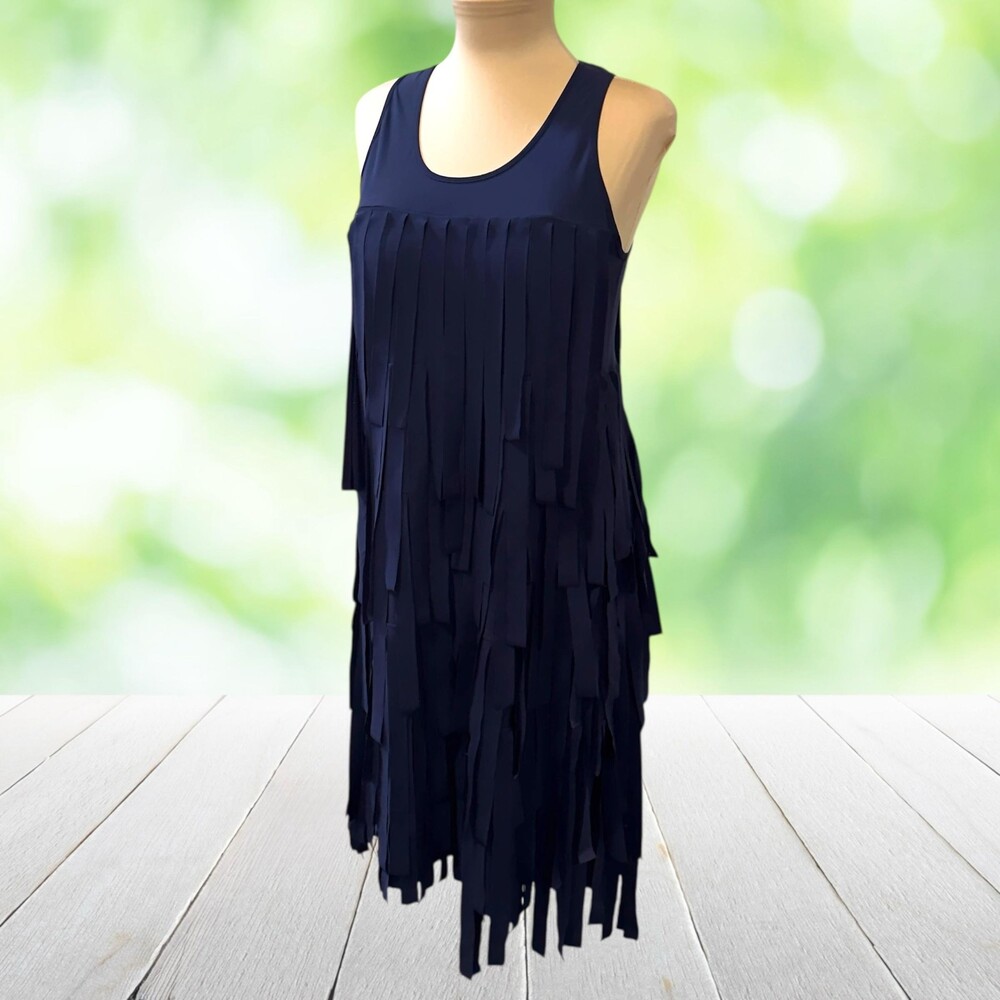 Vintage Y2K COP COPINE Car Wash Fringe Dress Navy Blue Sleeveless Flapper Size M